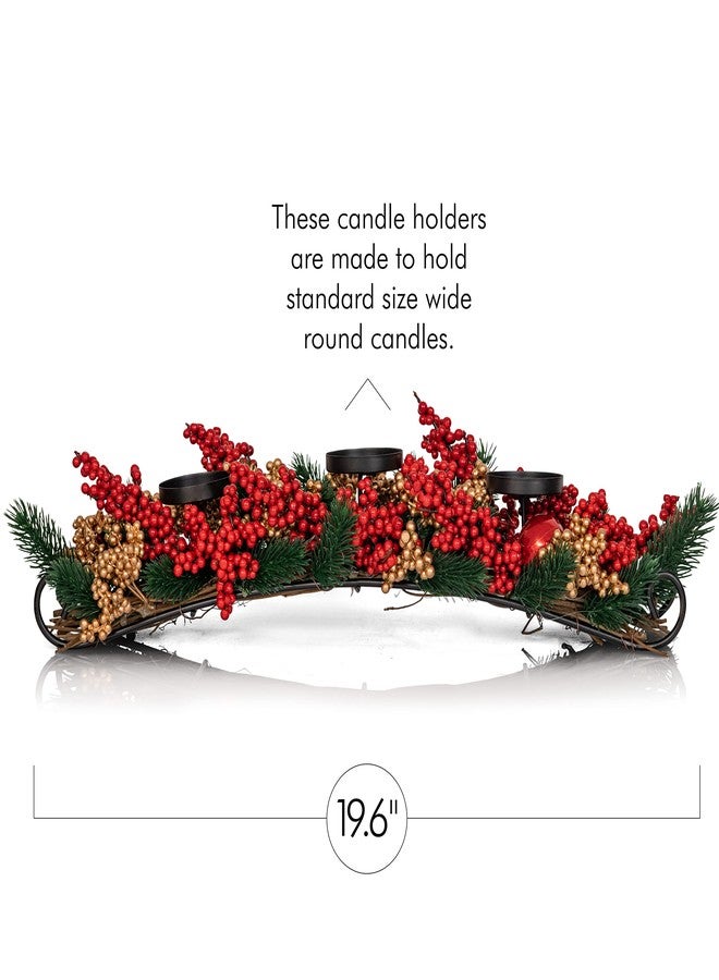 Ornativity Christmas Décor Candle Holder - Xmas Table Themed Candle Holder Centerpiece Decorations with Red and Gold Berries, Twigs, and Evergreens - Image 4